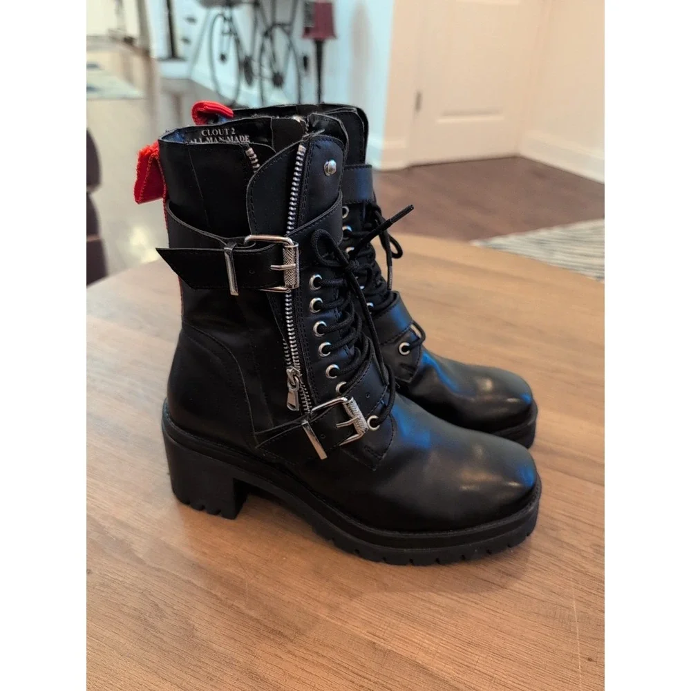 Charles David Black and Red Combat Boots - Picture 3 of 7